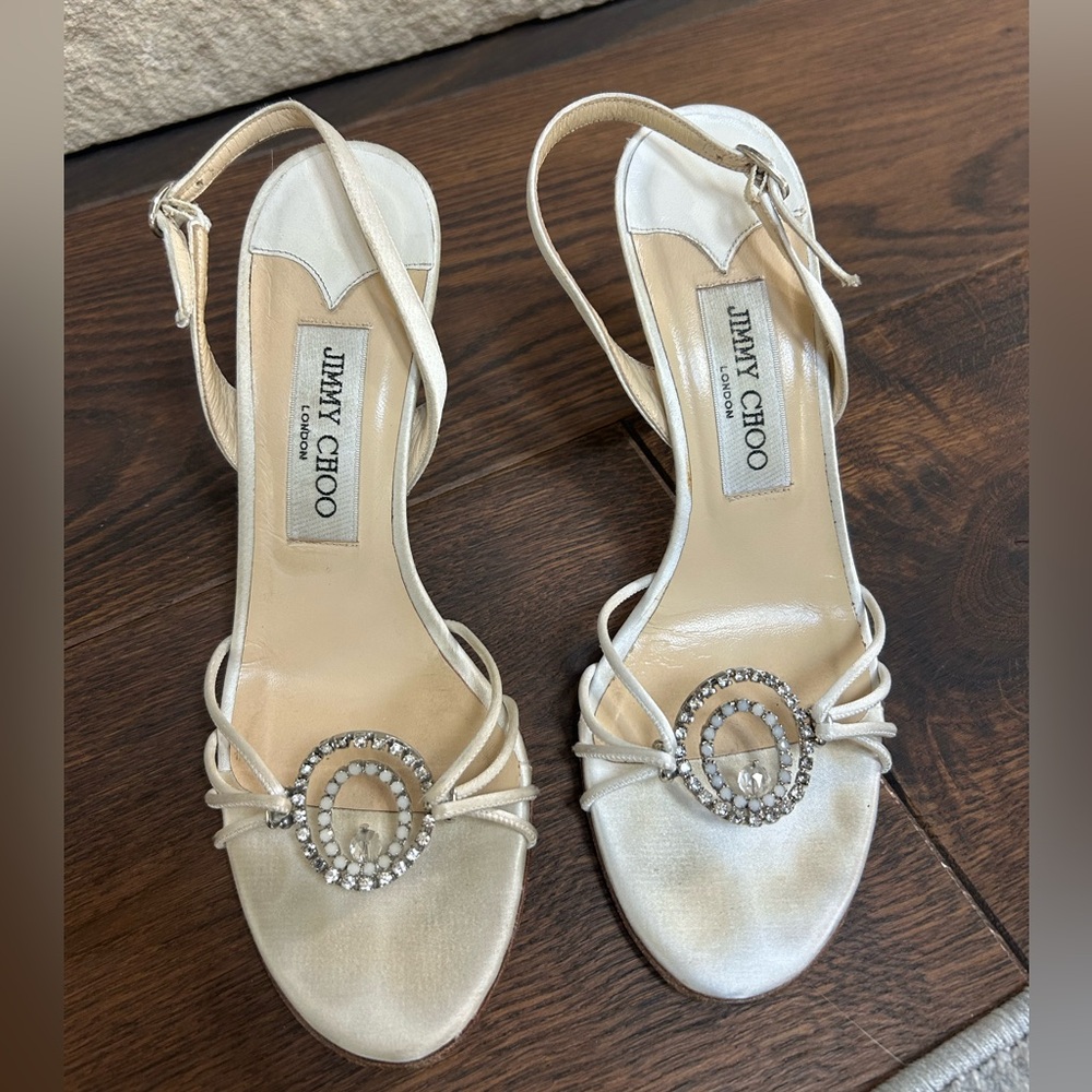 Jimmy Choo Evelyn silk satin white sandal